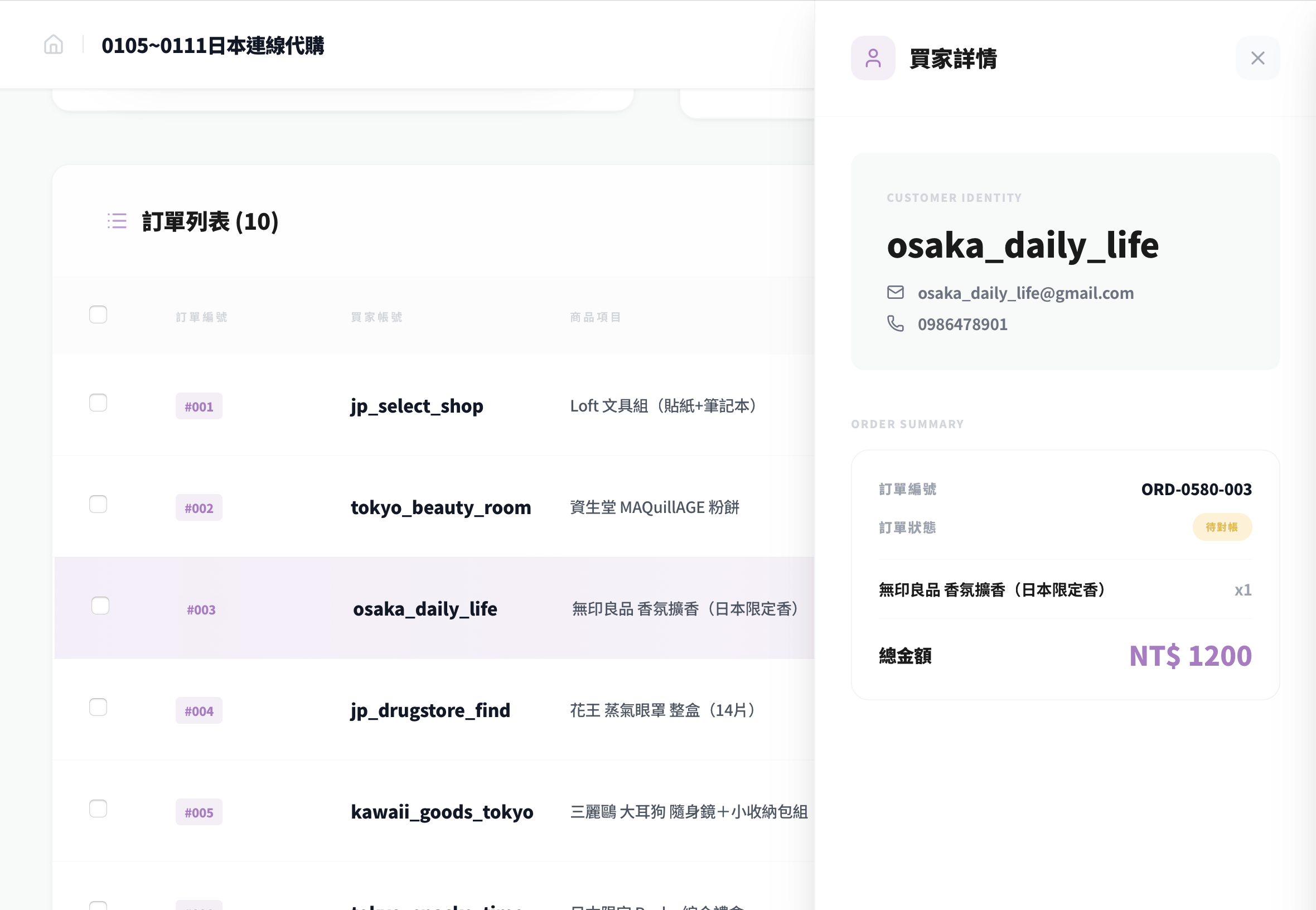 系統化訂單管理功能畫面